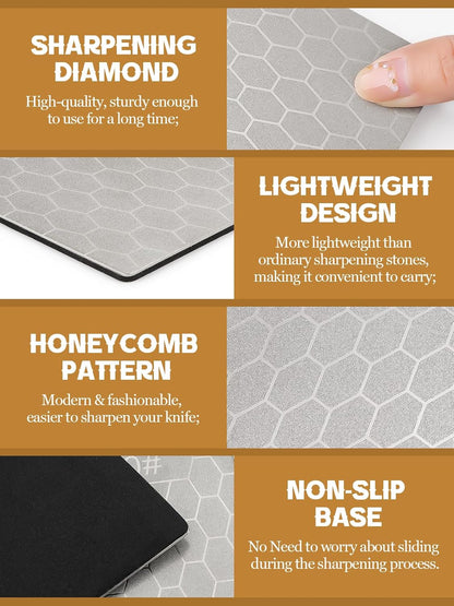 2PCS Diamond Sharpening Stone, Kalolary Knife Sharpener Stone Whetstone Honeycomb Surface Diamond Sharpener Plate with Non-slip Base for Pocket Knives Scissors, Outdoor Kitchen Tools (600/1200 Grit)