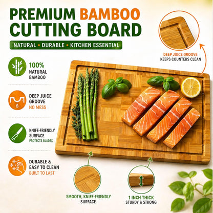 Bamboo Cutting Board Set with Juice Groove, End Grain Cutting Boards, Set of 3 with Holder, Extra Large17 x 12 Inch,1 Inch Thick Heavy Weight 9.5 lb Non-Toxic Wood Chopping Boards for Meat, Vegetables