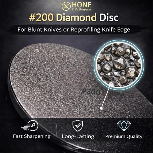 #𝟐𝟎𝟎 𝗗𝗶𝗮𝗺𝗼𝗻𝗱 𝗗𝗶𝘀𝗰 for 𝗛𝗢𝗡𝗘 𝗞𝗻𝗶𝗳𝗲 𝗦𝗵𝗮𝗿𝗽𝗲𝗻𝗲𝗿, Premium Coarse Re-Profiling Rolling Knife Sharpener Disc, Mono-Crystalline Electroplated for Dull Blades & Make a New Edge