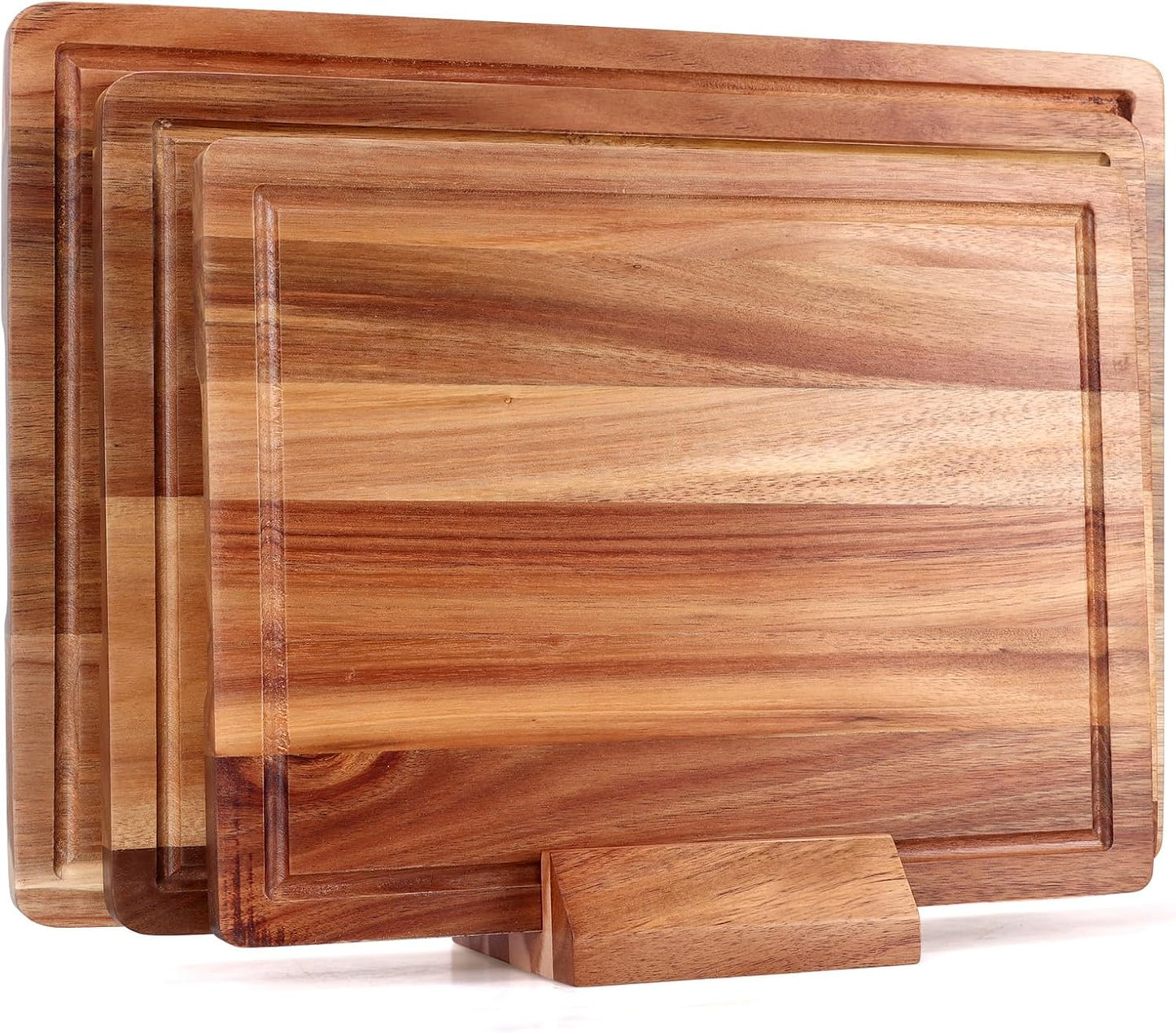 Acacia Wood Cutting Boards for Kitchen, Wooden Chopping Board with Side Handle and Juice Groove, 15" X 11" Carving Board, Butcher Block, Cheese Charcuterie Boards for Meat, Fruit, Steak