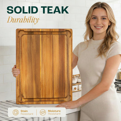 Yes4All Durable Acacia Cutting Boards for Kitchen, [17''Lx13''Wx1.5” Thick] Medium Edge Grain Cutting Board, Pre Oiled Wood Cutting Boards, Thick Chopping Board w/Juice Grooves and Easy Grip Handle
