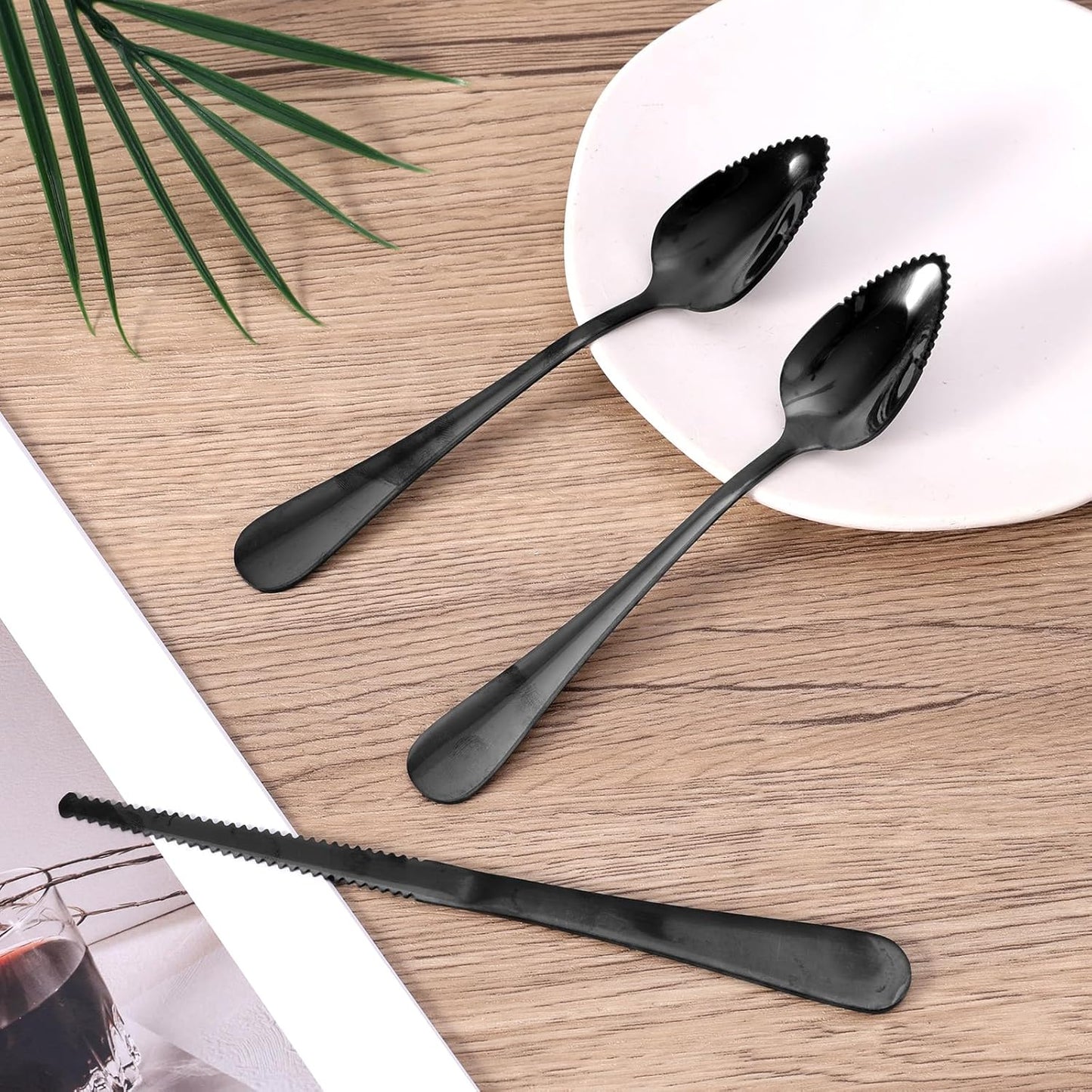3pcs Grapefruit Spoons and Knife Set with Serrated Edge, Stainless Steel Grapefruit Curved Serving Utensils for Citrus Lemon Kiwi Melon Lime Pitaya Fruit