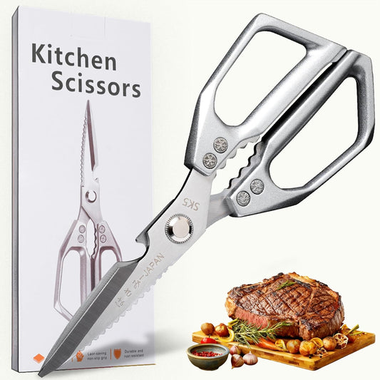 Kitchen Scissors 2-Pack, All-Purpose Heavy Duty Sharp Stainless Steel Shears, Dishwasher Safe Food Scissors for Chicken Bones, Poultry, Herbs & More, Kitchen Shears Set with Bottle Opener