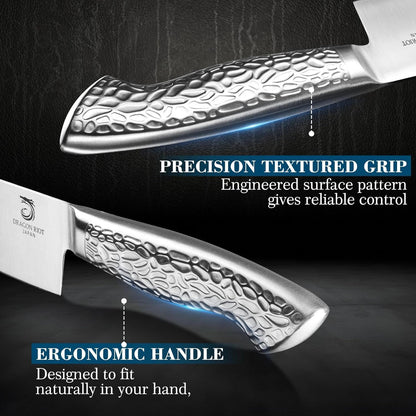 DRAGON RIOT Knife Set with Wood Block - Stainless Steel Kitchen Knives Block Set with Built in Sharpener, Dishwasher Safe, Non-Slip Ergonomic Handle - Gift for Men Women and Housewarming