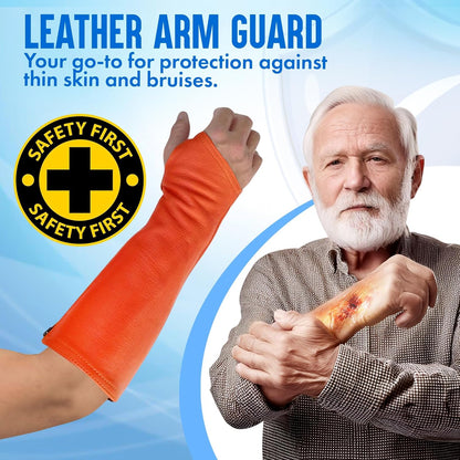 Arm Chaps Leather Protective Sleeves Arm Guard - Prevent Cuts, Scratches & Bruises - Genuine Cowhide - Ideal for Gardening & Construction - Left & Right Form-Fitting. Tan (1 Pair/XX-Small).