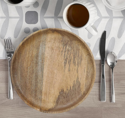 Mango Carving Wood Round Platters for Ottoman or Side Table, Charcuterie Board or Cheese Platter for Living Room (13" x 13" x 2" - White Wash)