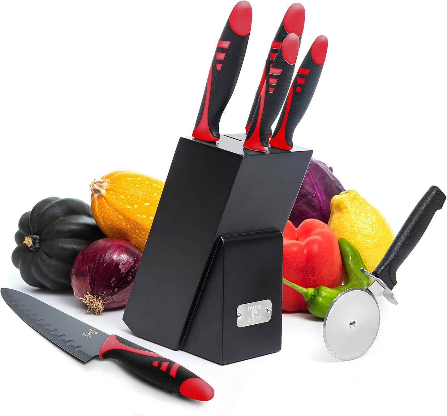 Moss & Stone 14 Pcs Knife Block Set Stainless Steel, Premium Forged Kitchen Knives Set with High-Carbon Blades, Ergonomic Handle, Sharp Blade, Rust Resistant, Modern Style for Home & Chef, Black