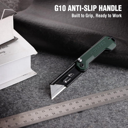WORKPRO 3-Pack Folding Utility Knife, Quick Change Blades Box Cutter, EDC Foldable Pocket Utility Knife Sets with Belt Clip