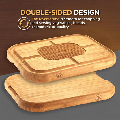 Meat Cutting Board - Extra Large Bamboo Carving Board, 18 x 13 Thick Butcher Block Cutting Board with Deep Juice Groove, Non Slip Center, Reversible Board for Steak, Brisket, Turkey, Grilling BBQ Prep