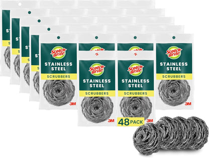 Scotch-Brite Stainless Steel Scrubbers, Scouring Pads for Cleaning Tough Baked-On Messes, Metal Scrubbers for Cleaning Dishes, 3 Scrub Pads