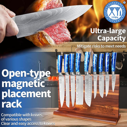 XYJ Kitchen Knife Block Set,Stainless Steel Knives Set with Magnetic Knife Block,Scissors,Gloves,Honing Steel,Japanese Style Paring Boning Steak Slicing Santoku Chef Knives,Resin Handle