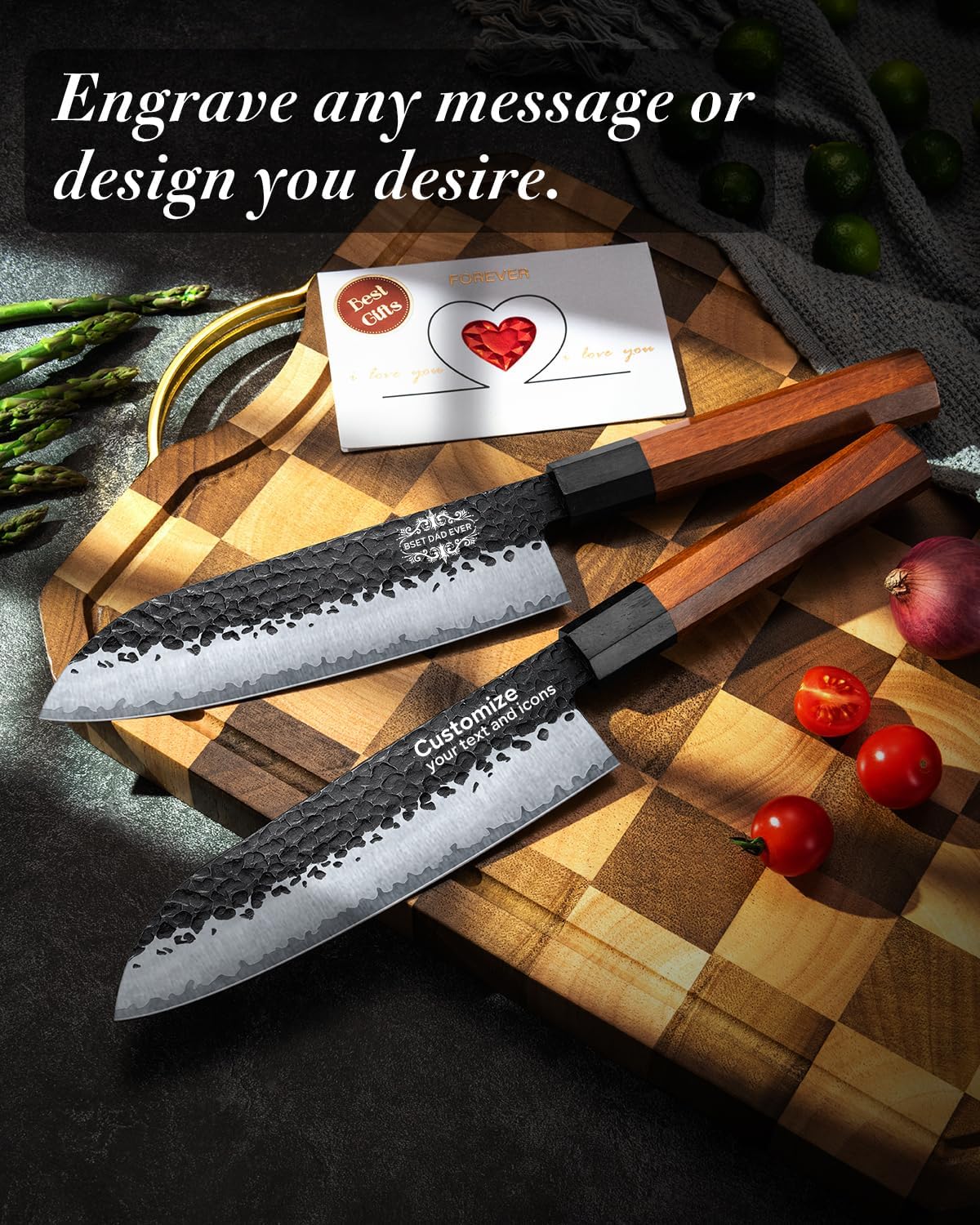 FAMCüTE Japanese Knife Block Set, Hand Forged 5-Layer 9CR18MOV Clad Steel Ultra Sharp Kitchen Knives with Wooden Storage & Rosewood Handle, Includes Chef, Santoku, Nakiri, Fruit Knife for Home Mom/Dad