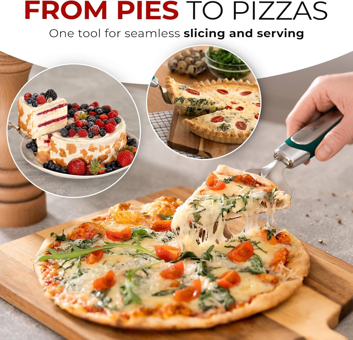Orblue Pie Server, Essential Kitchen Tool, Serrated on Both Sides, Great for Right or Left Handed Chef, Stainless Steel Flatware , Cake Cutter,White