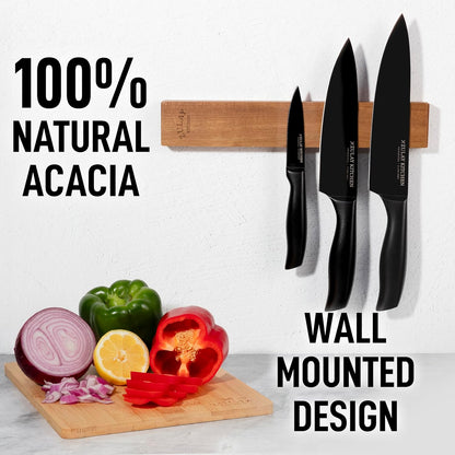 Zulay (12 Inch) Stainless Steel Magnetic Knife Holder For Wall - Powerful Knife Magnetic Strip With Extra Hanging Hooks - Wall Mount Magnetic Knife Strip & Organizer For Kitchen & Tools (Gold)