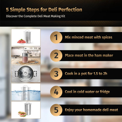 Matiks Deli Meat Press Mold for Deli Meats - Make Your Own Healthy Homemade Ham with This Stainless Steel Lunch Meat Press Maker - Our Ham Maker Includes Bonus Thermometer, Recipes and Cooking Bags