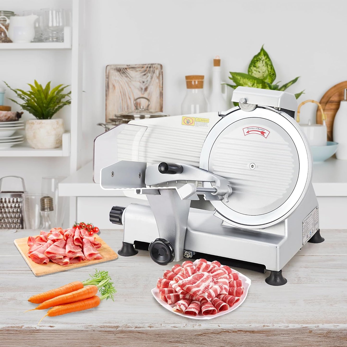 Powerful 240W Dual Motors Automatic Meat Slicer with 10" Carbon Steel Blade,10 inch Meat Slicer, 0-12mm Adjustable Thickness,Commercial/Home Use, Adjustable Thicknessfor Cheese, Veggies, Ham