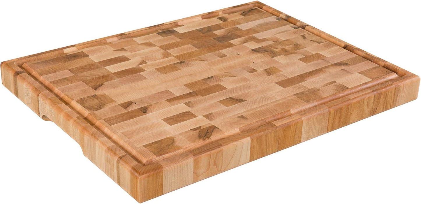 L14186 - Labell Maple End Grain Butcher Block with Groove, 14x18x1.5in