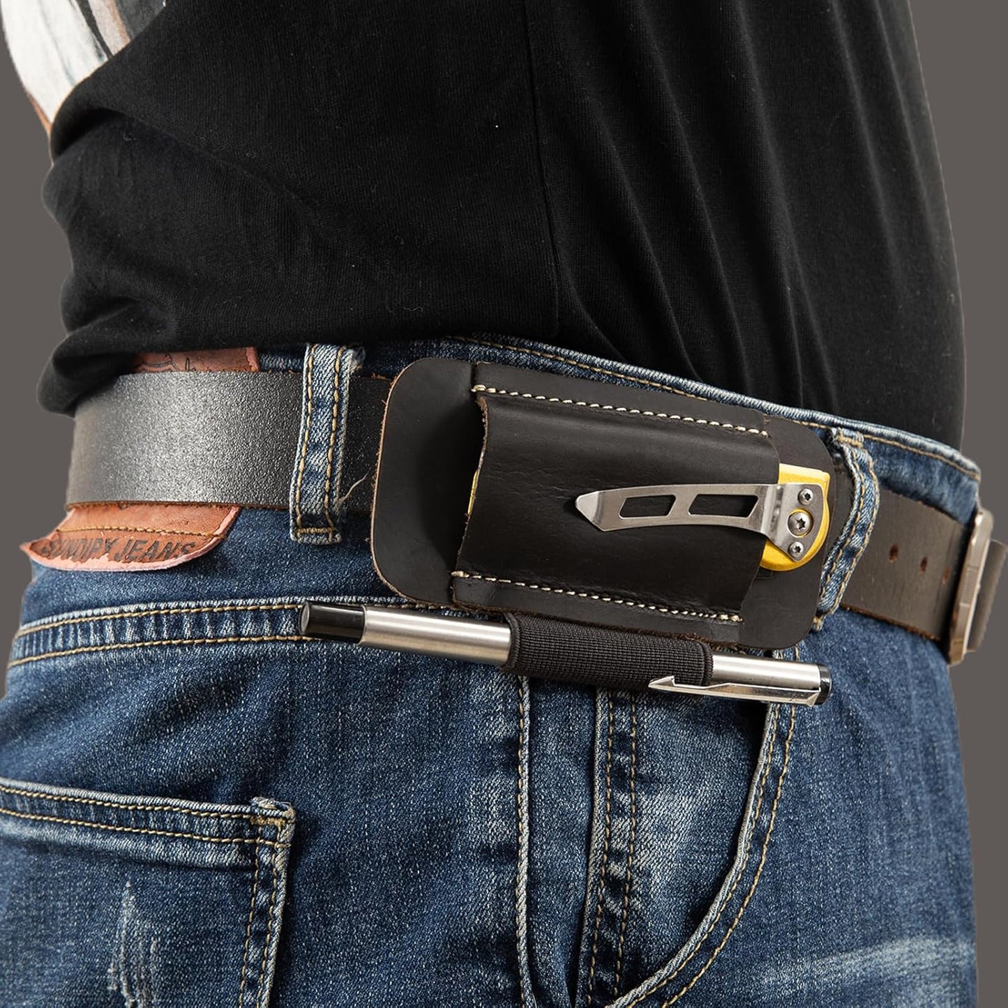 Knife Sheath,Belt Buckle Knife Sheath,Leather Knife Sheaths for Belt,Pocket Knife Folding EDC Belt Knife Holster,Open Top Knife Belt Leather Sheath for 5 inch Folding Knife.Gift for Men.