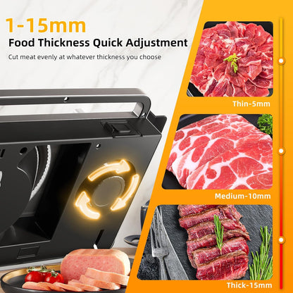 Meat Slicer, 200W Electric Meat Slicer Machine Food Slicer, Foldable Deli Meat Cutter With 2 Removable 7.5" Stainless Steel Blade, 0-15mm Adjustable Thickness For Home Use, Meat, Cheese, Bread