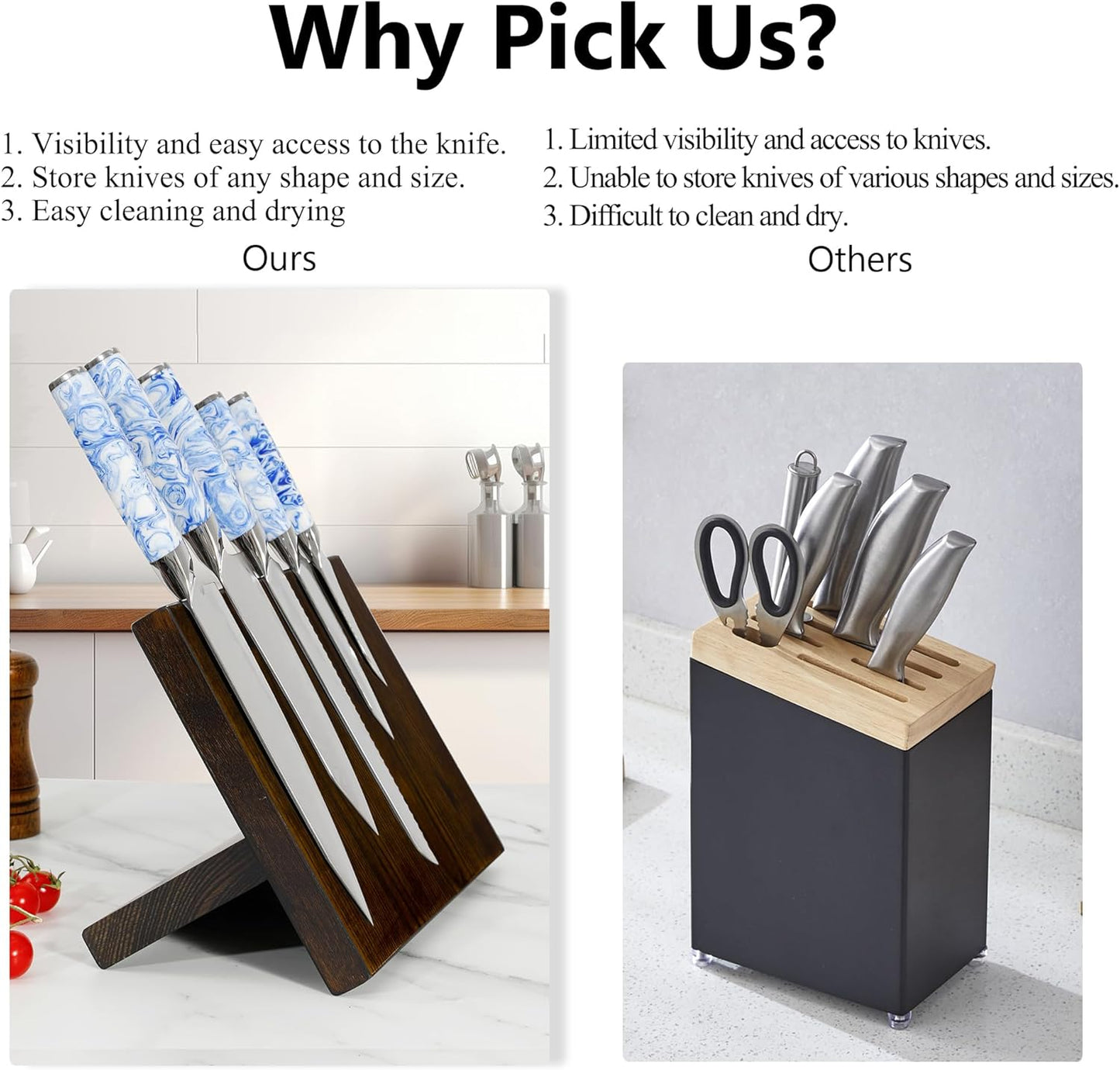WILDMOK Magnetic Knife Holder, Double Sided Magnetic Knife Block, Ash Wood Rack Magnetic Stands for Multipurpose Storage Knife Holder - 11 x 9.4 Inches