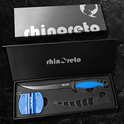 Rhinoreto Fillet Knife for Fish - Razor Sharp G4116 German Stainless Steel Blade, 6.5 Inch Professional Filleting & Boning Knife with Non-Slip Handle, Protective Sheath & Sharpener