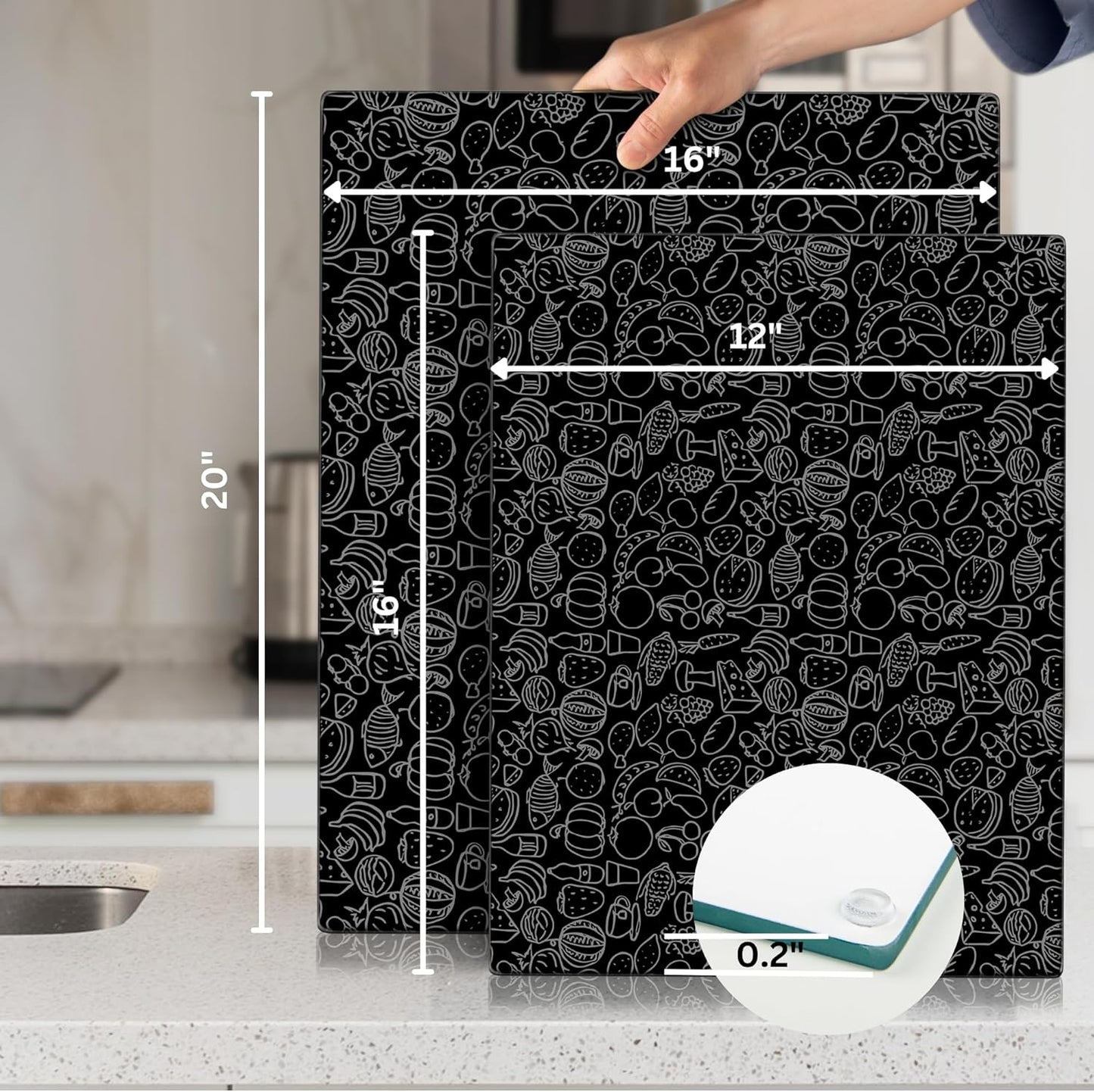 Kitchenville Glass Cutting Board 20”x16”: Tempered Glass Kitchen Counter Protector - Durable- Scratch-Resistant, Heat-Proof - Clear Design