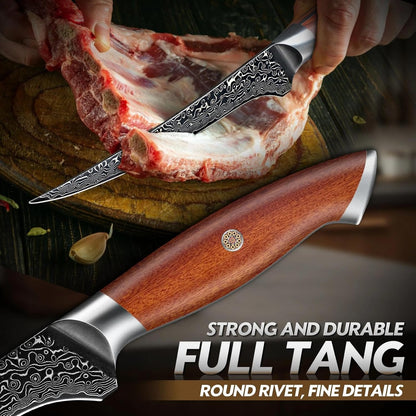 Freelander Damascus Fillet Knife 7", Razor Sharp Boning Knife for Fish, Meat & Poultry, Japanese Filet Knives with Ergonomic Wood Handle, Ideal for Skinning, Deboning & Slicing, Gift Box Included