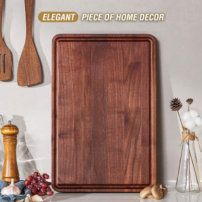 AZRHOM Large End Grain Walnut Wood Cutting Board 17x13x1.5 in Thick Butcher Block for Kitchen with Non-slip Mats Juice Groove & Handles (Gift Box)