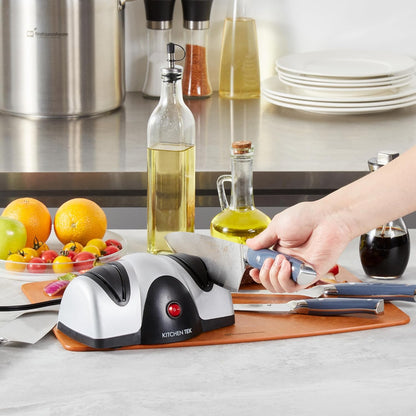 Restaurantware-Kitchen Tek 2-Stage Electric Knife Sharpener, 1 Straight-Edge Knife Sharpener With Diamond Grinding Wheel - 120 Voltage, Quick Sharpening, Gray Plastic, For Kitchen Knives