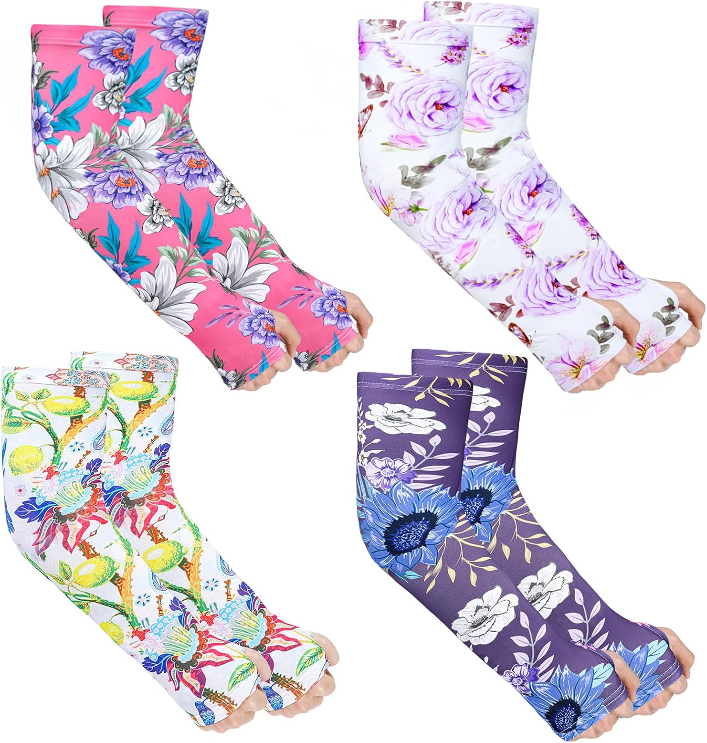4 Pairs Gardening Sleeves Anti-Slip Arm Protection with Thumb Hole Sun Sleeve Cooling Arm Sleeves for Women Men Outdoor