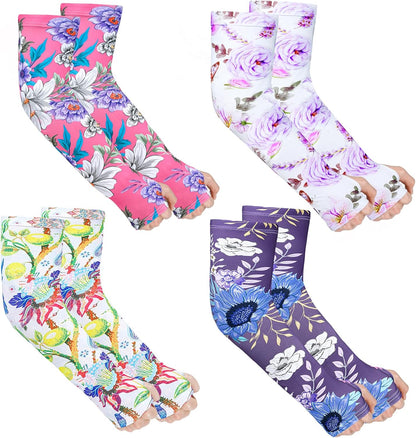 4 Pairs Gardening Sleeves Anti-Slip Arm Protection with Thumb Hole Sun Sleeve Cooling Arm Sleeves for Women Men Outdoor