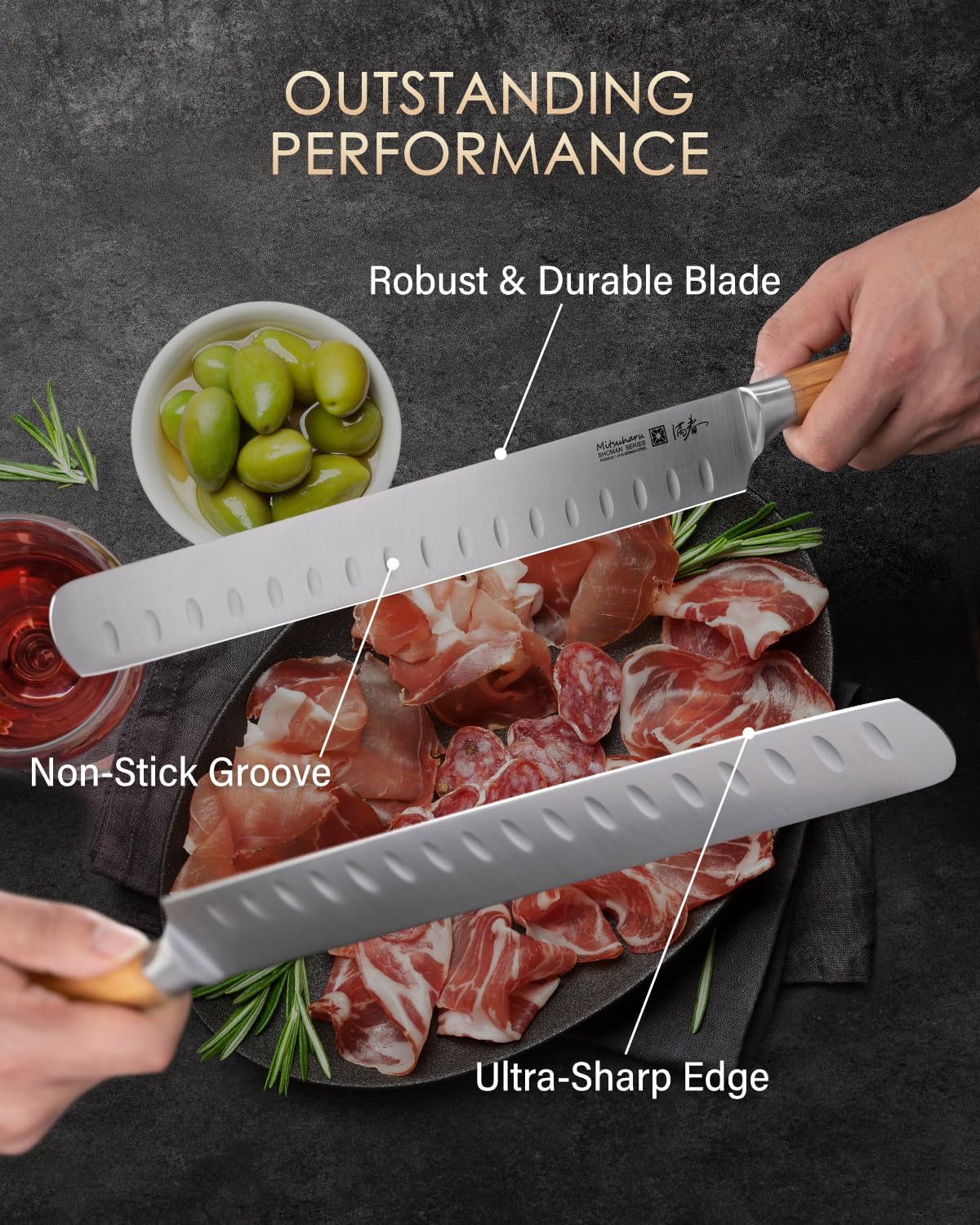 Mitsuharu 6" Fillet Knife for Meat Cutting, SHOMAN Series Sharp Boning Knife with Olive Wood Handle, German Steel Fillet Knife, Super Sharp for Lamb Pork Shoulder Fish