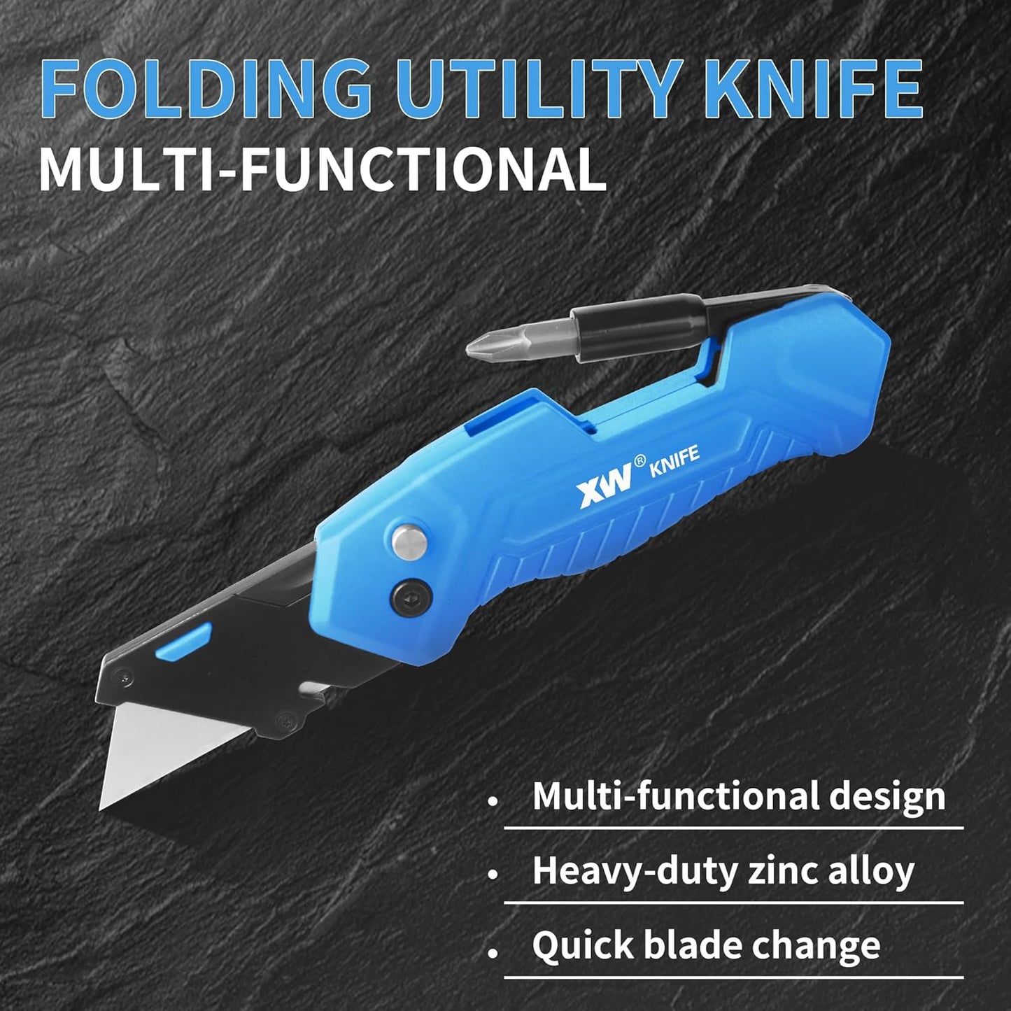 XW Folding Utility Knife with Screwdriver, Heavy Duty Zinc Alloy Lock-back Cutter