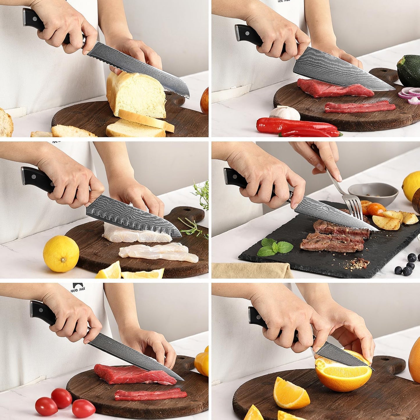 NANFANG BROTHERS Knife Sets for Kitchen with Block, Damasucs Kitchen Knife Sets 9 Pieces with Ergonomic Triple Rivet Handle, Kitchen Knives for Chopping, Slicing, Dicing & Cutting