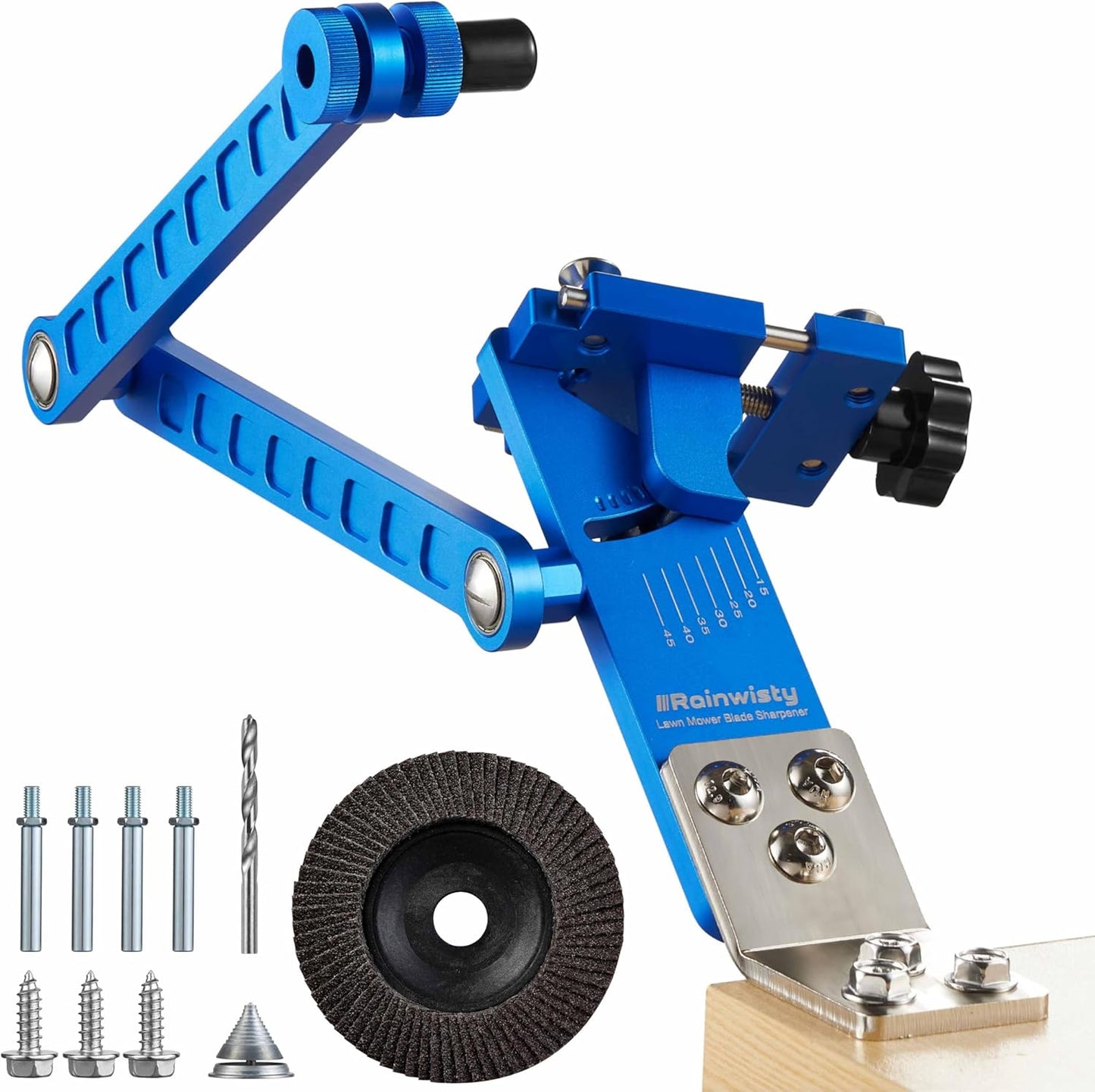 Lawn Mower Blade Sharpener, 15°-45° Adjustable Mower Blade Sharpening Tool Many Types of Mower Blade（Black）