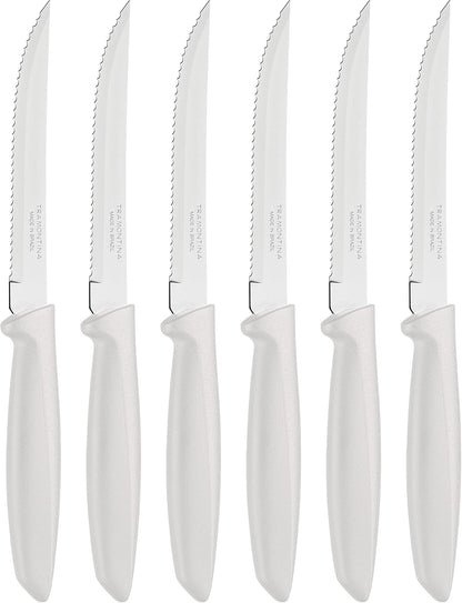 Tramontina Kitchen Knives Set of 6, Serrated Fruit Tomato Cooking Knife, Vegetable Chopper Peeler, Stainless Steel, Multipurpose, Pointed Tip, Brown, 23498454