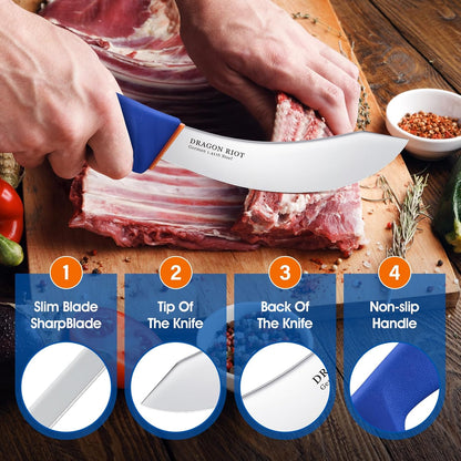 DRAGON RIOT Carving Knife 10 Inch, Brisket Slicing Knife, Ultra Sharp Straight Edge Meat Knife, German 1.4116 Stainless Steel, Professional Slicer for Beef, Turkey & BBQ, Non-Slip Blue Handle
