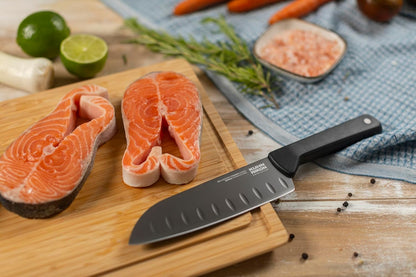 Kuhn Rikon ICED Santoku Knife 6.3 Inch, Ice Hardened German Stainless Steel, Razor Sharp Titanium Coated Blade, Precision Everyday Kitchen Knife