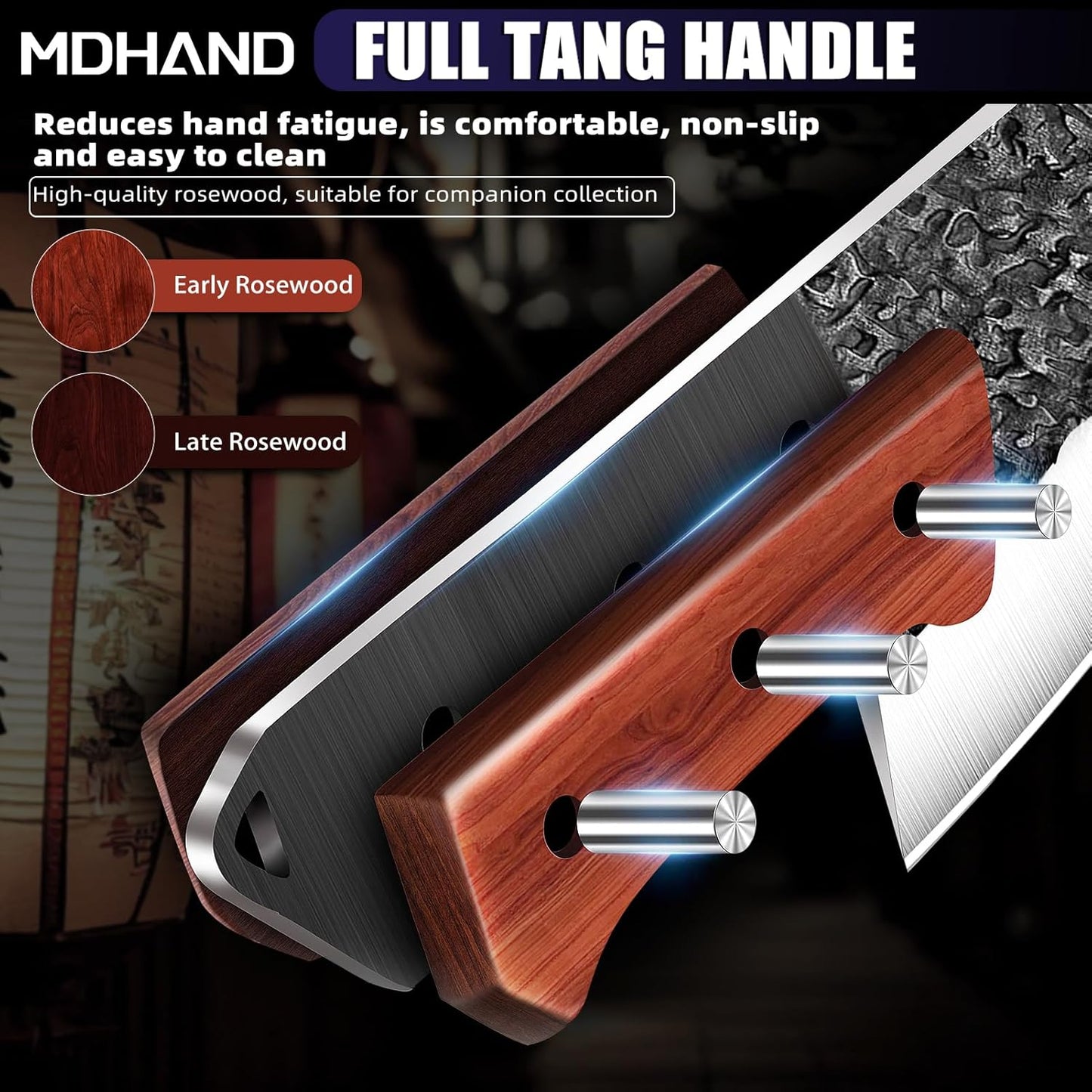 MDHAND Butcher Knife Set, 12PCS Hand Forged Serbian Chef Knife Set with Bag, High Carbon Steel Full Tang Kitchen Knives Set, Meat Cleaver & Boning Knife for Brisket Trimming BBQ Camping, Gift for Men