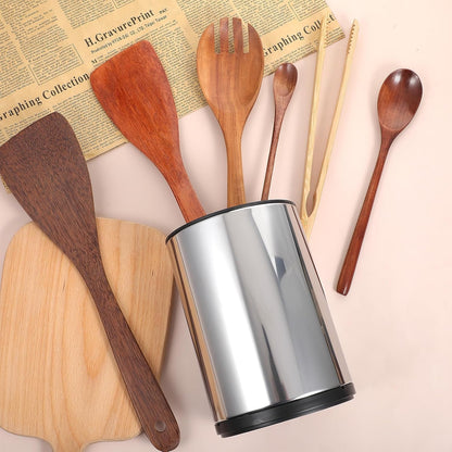2 Pack 360° Rotating Stainless Steel Utensil Holder for Countertop, 4-Compartment Kitchen Organizer with Non-Slip Base, Large Capacity Spoon Fork Knife Crock for Cooking Tools Storage