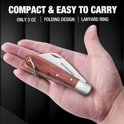 WORKPRO Utility Knife, Electrician and Folding Pocket Knife with 3" Hawk Bill Blade for lineman Cable Skinning