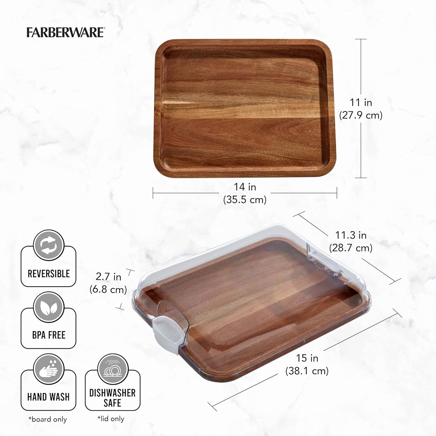 Farberware Build-A-Board Bamboo Cutting Board with Single Storage Compartment, Clear Locking Lid, Black Handles, Perfect for Charcuterie & Snacks