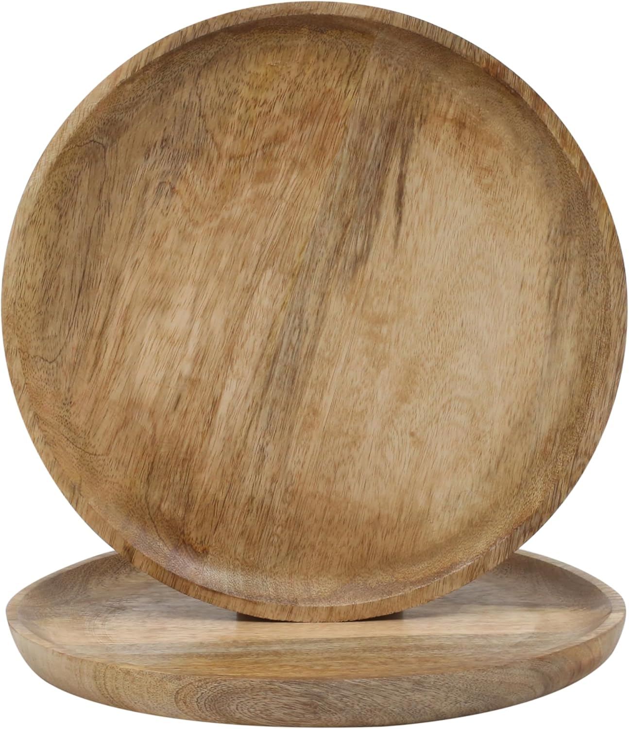 Mango Carving Wood Round Platters for Ottoman or Side Table, Charcuterie Board or Cheese Platter for Living Room (13" x 13" x 2" - White Wash)