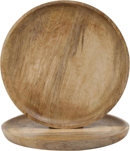 Mango Carving Wood Round Platters for Ottoman or Side Table, Charcuterie Board or Cheese Platter for Living Room (13" x 13" x 2" - White Wash)