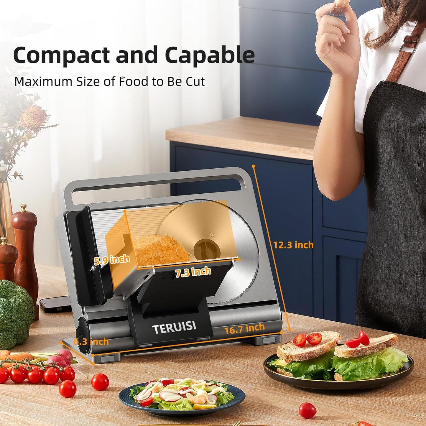 Meat Slicer, 200W Electric Meat Slicer Machine Food Slicer, Foldable Deli Meat Cutter With 2 Removable 7.5" Stainless Steel Blade, 0-15mm Adjustable Thickness For Home Use, Meat, Cheese, Bread
