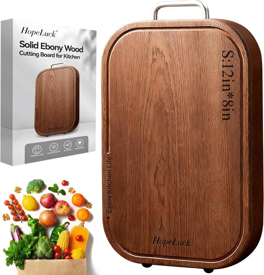 3Pack Wood Cutting Board, Solid Ebony Wooden Cutting Boards for Kitchen, Double-Sided Butcher Block with Juice Groove, Non-Slip Feet, 1" Thick Chopping Board for Meat and Vegetables