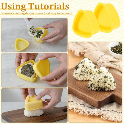 Onigiri Molds Set, Triangle Onigiri Molds Cute Cat Shape Rice Ball Maker, Musubi Press Mould with Ham Slicer and Gimbap Mould, Reusable Sushi Making Kit for Kid Lunch Home DIY Picnic Tools