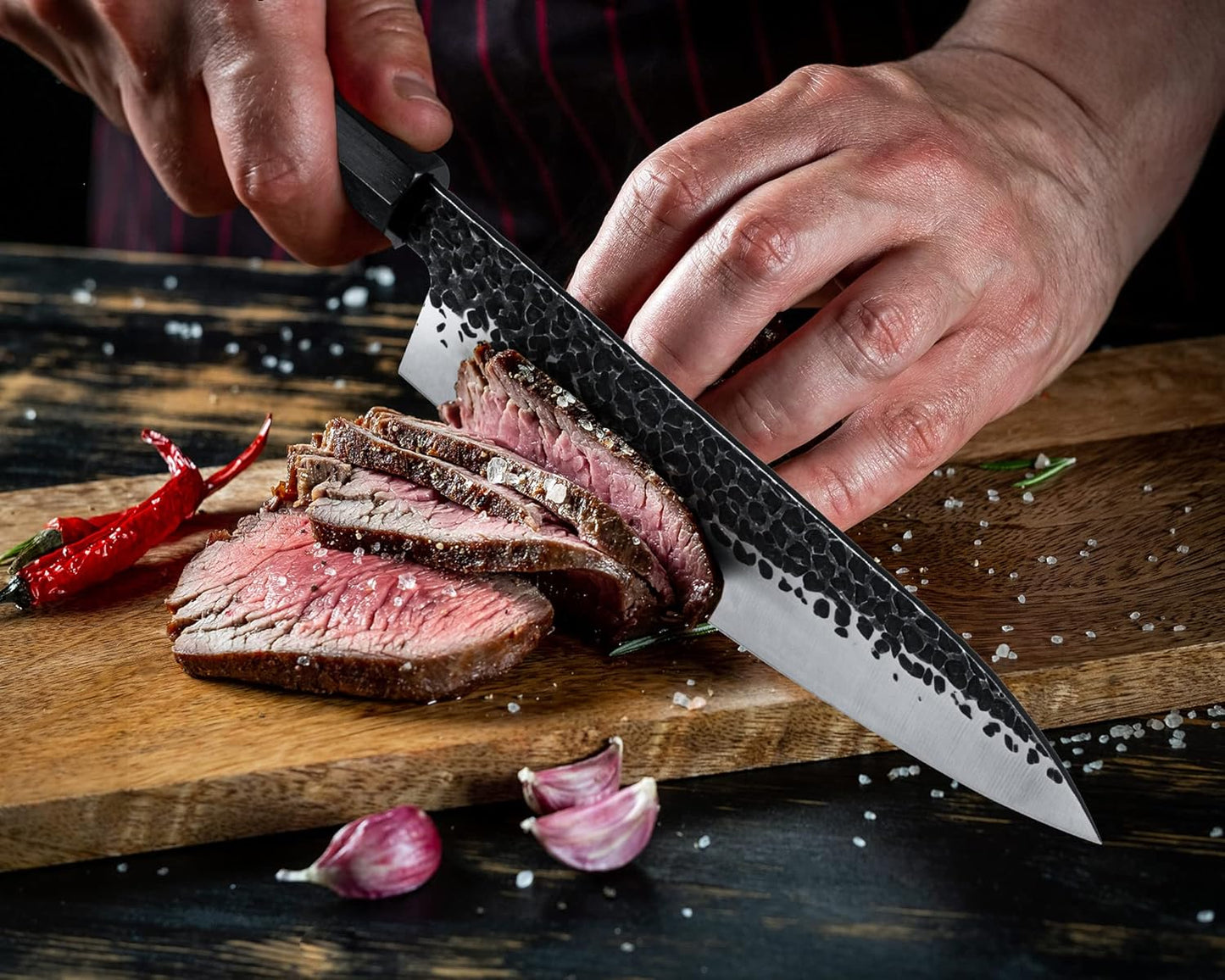 RASSE Japanese Chef Knife Gyuto Chef Knife - 8 Inch Professional Hand Forged Kitchen Knife High Carbon Japanese AUS-8 Stainless Steel Knife with Rosewood Handle & Gift Box
