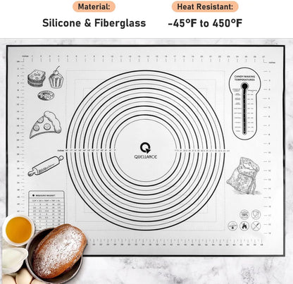 Silicone Pastry Baking Mat Dough - 16x24Inch Large Non Stick Slip Cookie Bread Rolling Mats Sheet, Kitchen Counter Kneading Cooking Board Pad Matt with Measurement for Pie Pizza Cookies Fondant Making