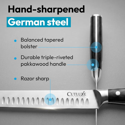 Cutluxe 2-Piece Carving Knife Set for BBQ & Brisket – Razor-Sharp German Steel – 12" Slicing & 6" Boning Knife for Meat Cutting, Sheaths Included, Full Tang & Ergonomic Handles – Artisan Series